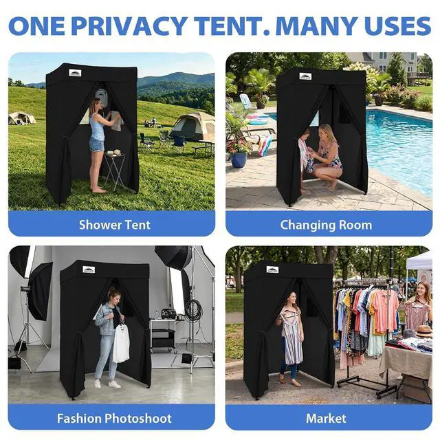 Alt view image 7 of 7 - 4x4 Pop Up Changing Tent, Flat Top Changing Room, Black | Portable, Privacy Tent, Pool Cabana, Dressing Room, Shower & Toilet Use, Opaque Fabric, Instant Setup, Photoshoots, Camping