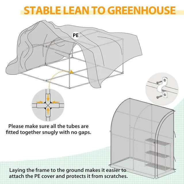Alt view image 4 of 7 - 3 Tier Lean to Portable Greenhouse, Heavy-Duty Indoor & Outdoor Garden with Wire Shelves, 2 Roll-Up Zipper Doors, Easy Assembly, 79"x39"x83" Clear/Green PE Cover