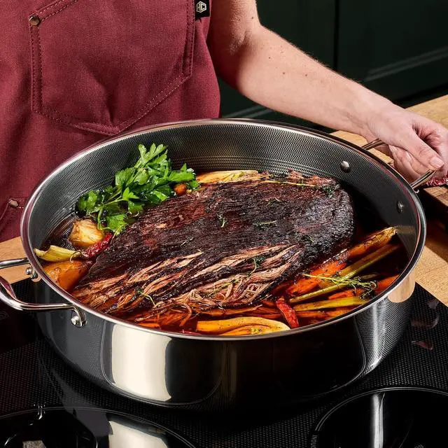 Alt view image 2 of 6 - Hybrid Nonstick 10-Quart Deep Sauté Pan with Tempered Glass Lid, Stay-Cool Handle, Dishwasher-Friendly, Oven-Safe Up to 900°F, Induction Ready, Compatible with All Cooktops
