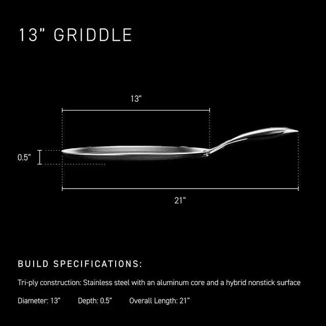 Alt view image 3 of 7 - 13 Inch Hybrid Nonstick Griddle Pan for Stovetop, Stay-Cool Handle, Dishwasher and Oven Safe, Induction Ready, Compatible with All Cooktops