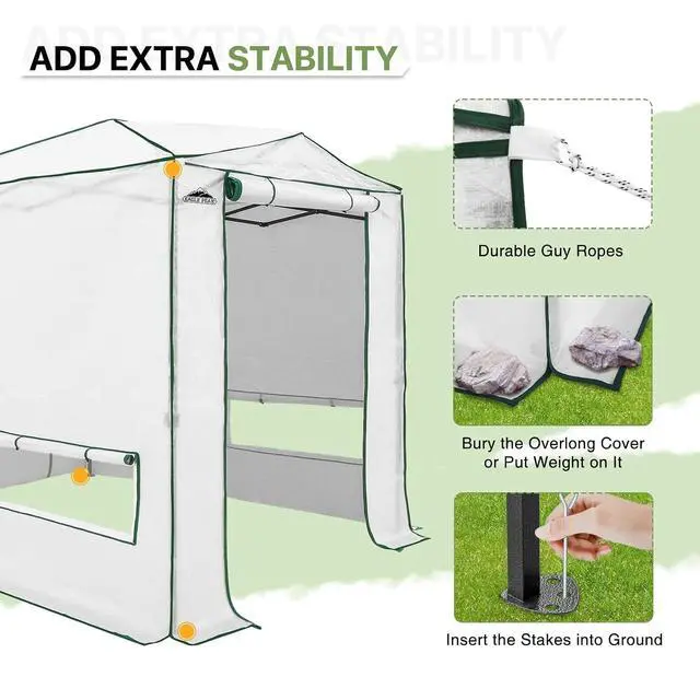 Alt view image 7 of 7 - 8x6 Portable Walk in Greenhouse, Pop Up Indoor Outdoor Greenhouse, Green House Kit with Zippered Roll-Up Doors and Windows, Woven Cover, Translucent