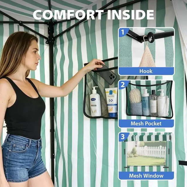 Alt view image 2 of 7 - 4x4 Pop Up Changing Tent, Flat Top Changing Room, White/Green | Portable, Privacy Tent, Pool Cabana, Dressing Room, Shower & Toilet Use, Opaque Fabric, Instant Setup, Photoshoots, Camping
