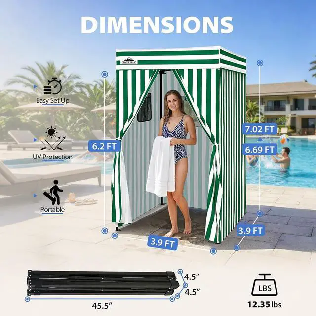 Alt view image 3 of 7 - 4x4 Pop Up Changing Tent, Flat Top Changing Room, White/Green | Portable, Privacy Tent, Pool Cabana, Dressing Room, Shower & Toilet Use, Opaque Fabric, Instant Setup, Photoshoots, Camping