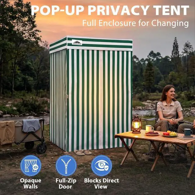 Alt view image 4 of 7 - 4x4 Pop Up Changing Tent, Flat Top Changing Room, White/Green | Portable, Privacy Tent, Pool Cabana, Dressing Room, Shower & Toilet Use, Opaque Fabric, Instant Setup, Photoshoots, Camping