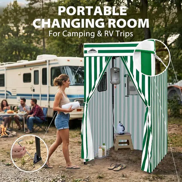 Alt view image 5 of 7 - 4x4 Pop Up Changing Tent, Flat Top Changing Room, White/Green | Portable, Privacy Tent, Pool Cabana, Dressing Room, Shower & Toilet Use, Opaque Fabric, Instant Setup, Photoshoots, Camping