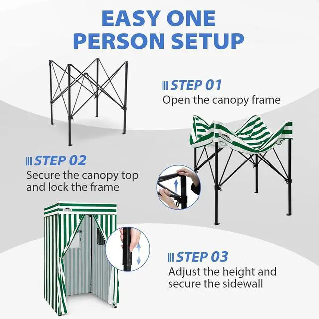 Alt view image 6 of 7 - 4x4 Pop Up Changing Tent, Flat Top Changing Room, White/Green | Portable, Privacy Tent, Pool Cabana, Dressing Room, Shower & Toilet Use, Opaque Fabric, Instant Setup, Photoshoots, Camping