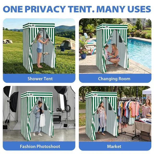 Alt view image 7 of 7 - 4x4 Pop Up Changing Tent, Flat Top Changing Room, White/Green | Portable, Privacy Tent, Pool Cabana, Dressing Room, Shower & Toilet Use, Opaque Fabric, Instant Setup, Photoshoots, Camping