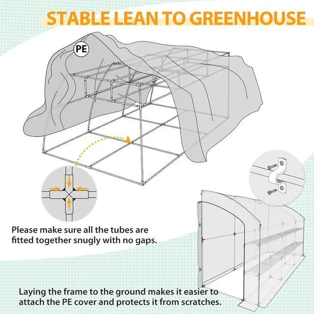 Alt view image 4 of 7 - 3 Tier Lean to Portable Greenhouse, Heavy-Duty Indoor & Outdoor Garden with Wire Shelves, 2 Roll-Up Zipper Doors, Easy Assembly, 120"x60"x84" Clear/Green PE Cover