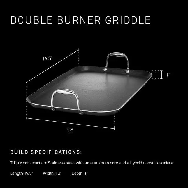 Alt view image 3 of 7 - Double Burner Hybrid Nonstick Griddle Pan for Stovetop, Stay-Cool Handle, Dishwasher and Oven Safe, Induction Ready, Compatible with All Cooktops