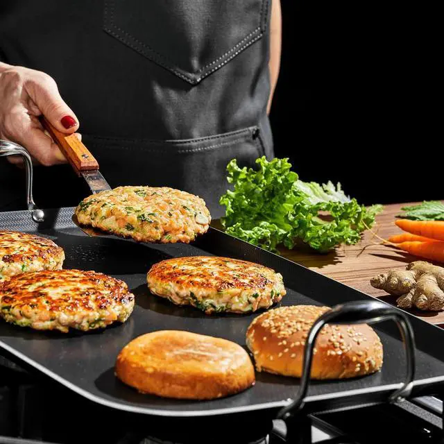 Alt view image 7 of 7 - Double Burner Hybrid Nonstick Griddle Pan for Stovetop, Stay-Cool Handle, Dishwasher and Oven Safe, Induction Ready, Compatible with All Cooktops
