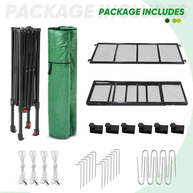 Alt view image 7 of 7 - 7x7 Portable Walk in Greenhouse, Pop Up Indoor Outdoor Greenhouse, Green House Kit with Zippered Roll-Up Doors and Windows + Mesh Lining & 2 Foldable Shelves, PE Cover, Clear/Green