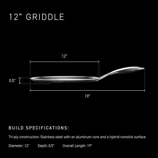 Alt view image 3 of 7 - 12 Inch Hybrid Nonstick Griddle Pan for Stovetop, Stay-Cool Handle, Dishwasher and Oven Safe, Induction Ready, Compatible with All Cooktops