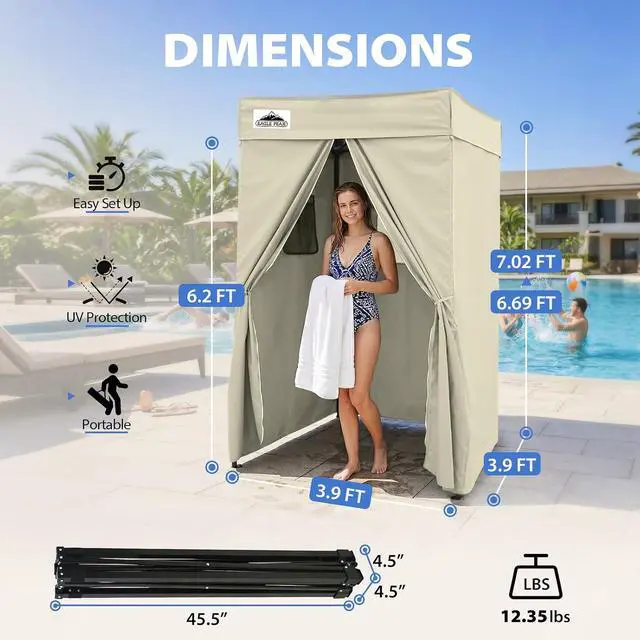 Alt view image 4 of 7 - 4x4 Pop Up Changing Tent, Flat Top Changing Room, Cream | Portable, Privacy Tent, Pool Cabana, Dressing Room, Shower & Toilet Use, Opaque Fabric, Instant Setup, Photoshoots, Camping