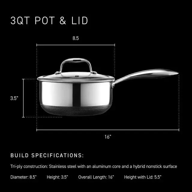 Alt view image 3 of 7 - 3 Quart Hybrid Nonstick Sauce Pan Pot with Lid, Stay-Cool Handle, Dishwasher Safe, Induction Ready, Compatible with All Cooktops