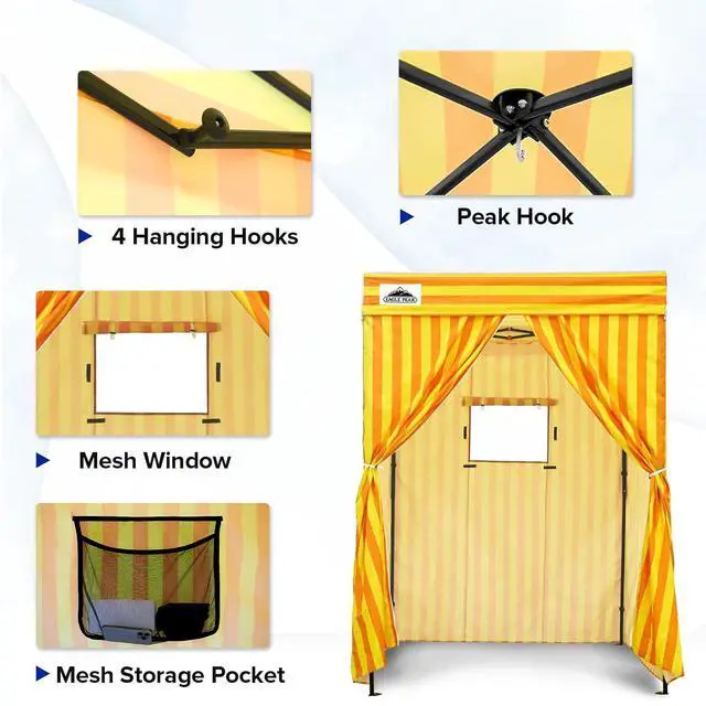 Alt view image 2 of 7 - 5x5 Pop Up Changing Tent, Flat Top Changing Room, Yellow/Orange | Portable, Privacy Tent, Pool Cabana, Dressing Room, Shower & Toilet Use, Opaque Fabric, Instant Setup, Photoshoots, Camping