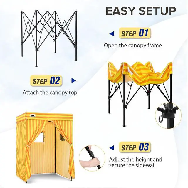 Alt view image 4 of 7 - 5x5 Pop Up Changing Tent, Flat Top Changing Room, Yellow/Orange | Portable, Privacy Tent, Pool Cabana, Dressing Room, Shower & Toilet Use, Opaque Fabric, Instant Setup, Photoshoots, Camping