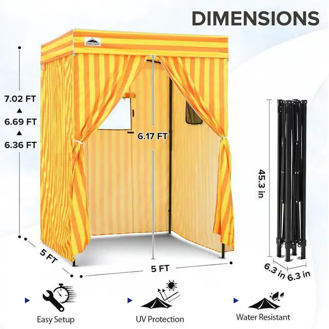 Alt view image 3 of 7 - 5x5 Pop Up Changing Tent, Flat Top Changing Room, Yellow/Orange | Portable, Privacy Tent, Pool Cabana, Dressing Room, Shower & Toilet Use, Opaque Fabric, Instant Setup, Photoshoots, Camping