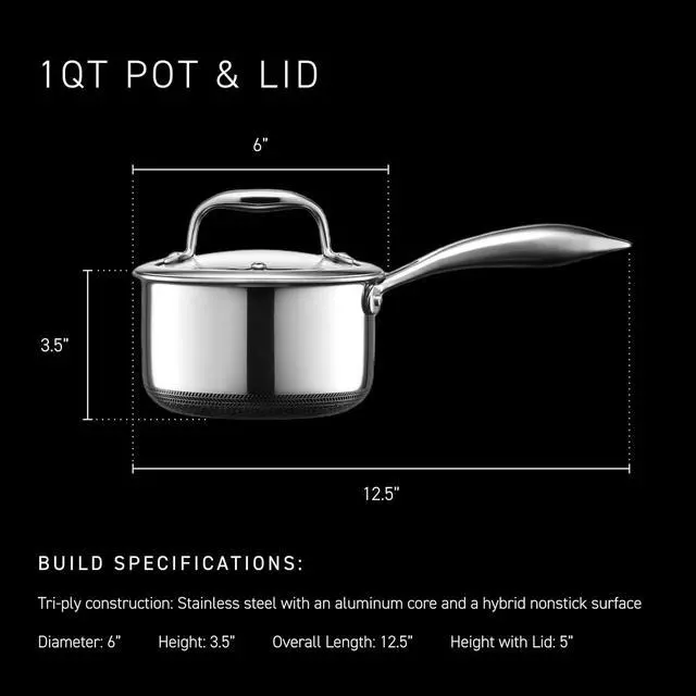 Alt view image 3 of 7 - 1 Quart Hybrid Nonstick Sauce Pan Pot with Lid, Stay-Cool Handle, Dishwasher Safe, Induction Ready, Compatible with All Cooktops