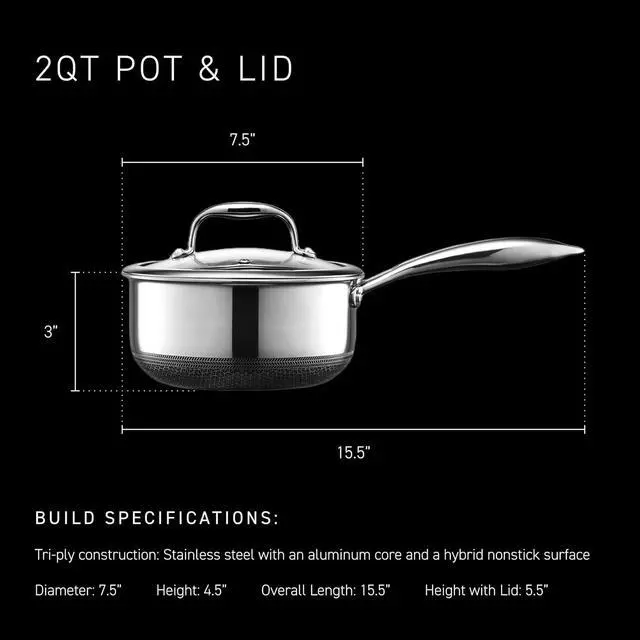 Alt view image 3 of 7 - 2 Quart Hybrid Nonstick Sauce Pan Pot with Lid, Stay-Cool Handle, Dishwasher Safe, Induction Ready, Compatible with All Cooktops