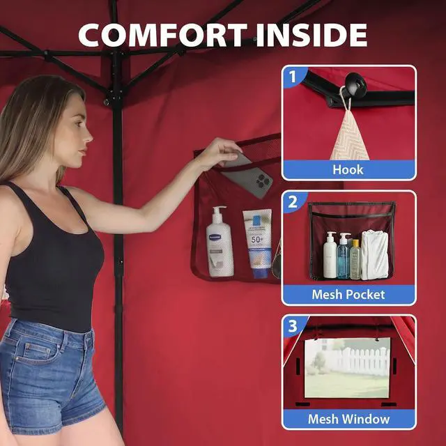 Alt view image 2 of 7 - 4x4 Pop Up Changing Tent, Flat Top Changing Room, Red | Portable, Privacy Tent, Pool Cabana, Dressing Room, Shower & Toilet Use, Opaque Fabric, Instant Setup, Photoshoots, Camping