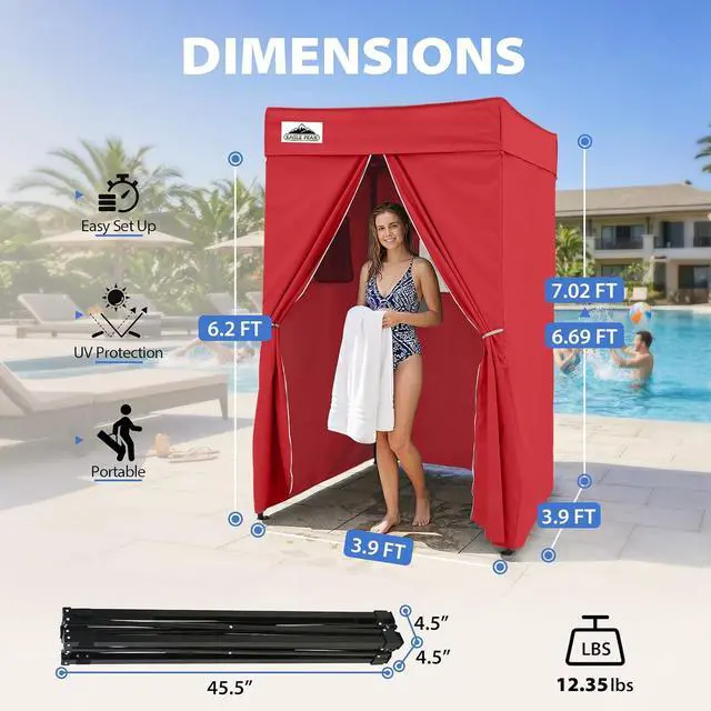 Alt view image 3 of 7 - 4x4 Pop Up Changing Tent, Flat Top Changing Room, Red | Portable, Privacy Tent, Pool Cabana, Dressing Room, Shower & Toilet Use, Opaque Fabric, Instant Setup, Photoshoots, Camping