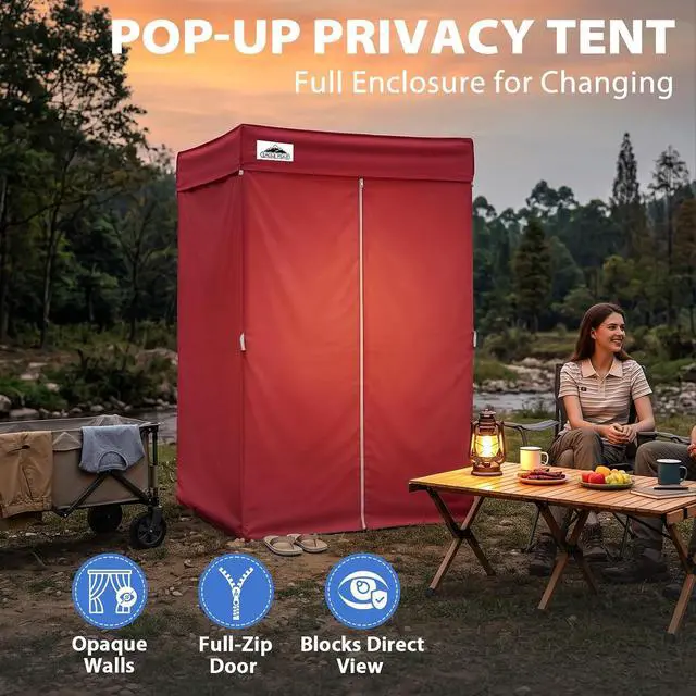 Alt view image 4 of 7 - 4x4 Pop Up Changing Tent, Flat Top Changing Room, Red | Portable, Privacy Tent, Pool Cabana, Dressing Room, Shower & Toilet Use, Opaque Fabric, Instant Setup, Photoshoots, Camping