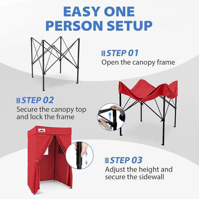 Alt view image 6 of 7 - 4x4 Pop Up Changing Tent, Flat Top Changing Room, Red | Portable, Privacy Tent, Pool Cabana, Dressing Room, Shower & Toilet Use, Opaque Fabric, Instant Setup, Photoshoots, Camping