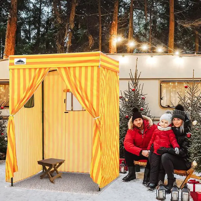 Alt view image 7 of 7 - 5x5 Pop Up Changing Tent, Flat Top Changing Room, Yellow/Orange | Portable, Privacy Tent, Pool Cabana, Dressing Room, Shower & Toilet Use, Opaque Fabric, Instant Setup, Photoshoots, Camping