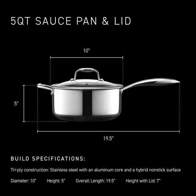 Alt view image 3 of 7 - 5 Quart Hybrid Nonstick Sauce Pan Pot with Lid, Stay-Cool Handle, Dishwasher Safe, Induction Ready, Compatible with All Cooktops