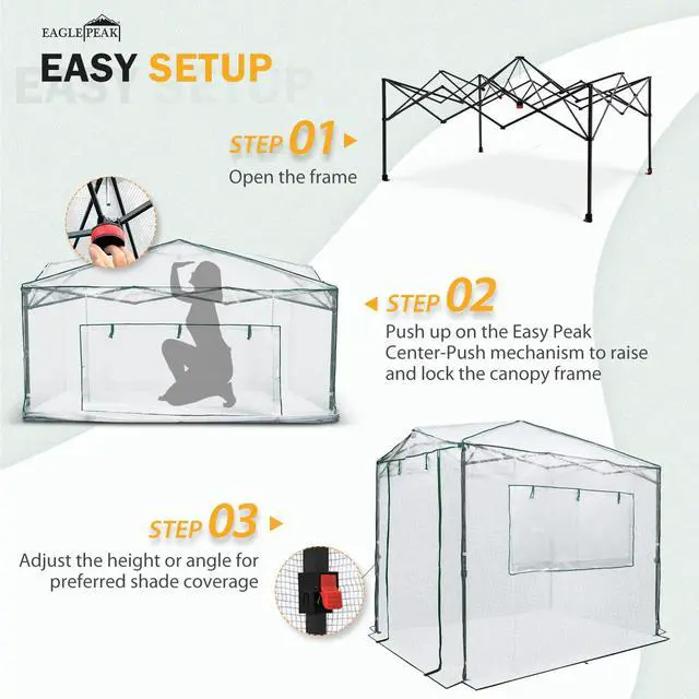 Alt view image 2 of 7 - 8x6 Portable Walk in Greenhouse, Pop Up Indoor Outdoor Greenhouse, Green House Kit with Zippered Roll-Up Doors and Windows, PE Cover, Clear/White