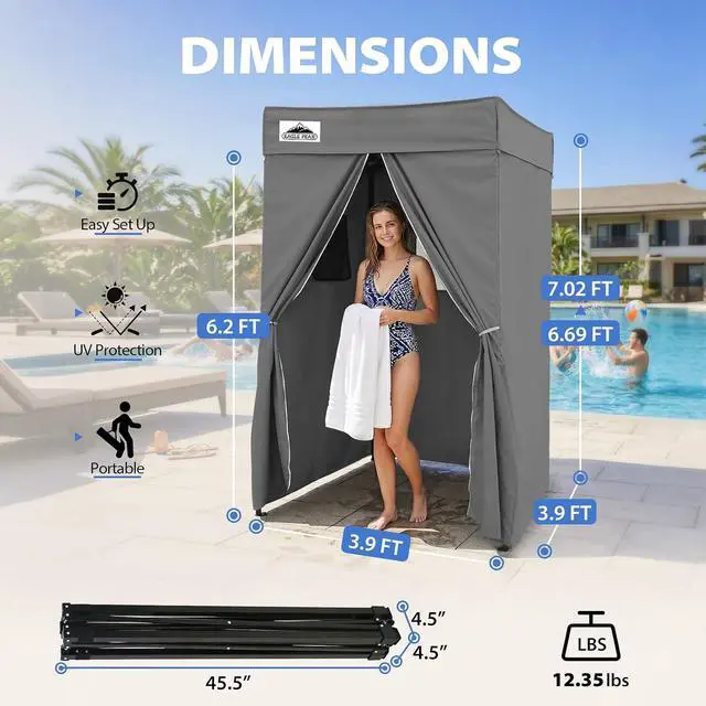Alt view image 3 of 7 - 4x4 Pop Up Changing Tent, Flat Top Changing Room, Dark Gray | Portable, Privacy Tent, Pool Cabana, Dressing Room, Shower & Toilet Use, Opaque Fabric, Instant Setup, Photoshoots, Camping
