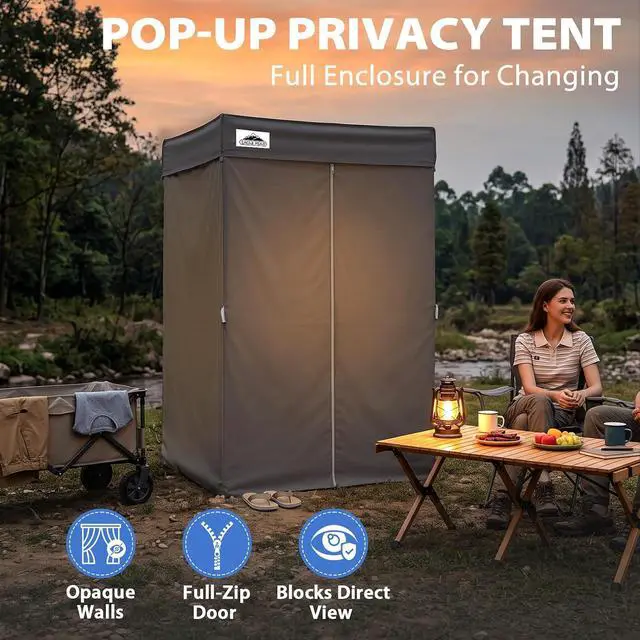 Alt view image 4 of 7 - 4x4 Pop Up Changing Tent, Flat Top Changing Room, Dark Gray | Portable, Privacy Tent, Pool Cabana, Dressing Room, Shower & Toilet Use, Opaque Fabric, Instant Setup, Photoshoots, Camping