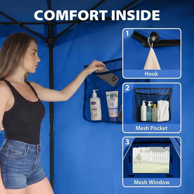 Alt view image 2 of 7 - 4x4 Pop Up Changing Tent, Flat Top Changing Room, Blue | Portable, Privacy Tent, Pool Cabana, Dressing Room, Shower & Toilet Use, Opaque Fabric, Instant Setup, Photoshoots, Camping