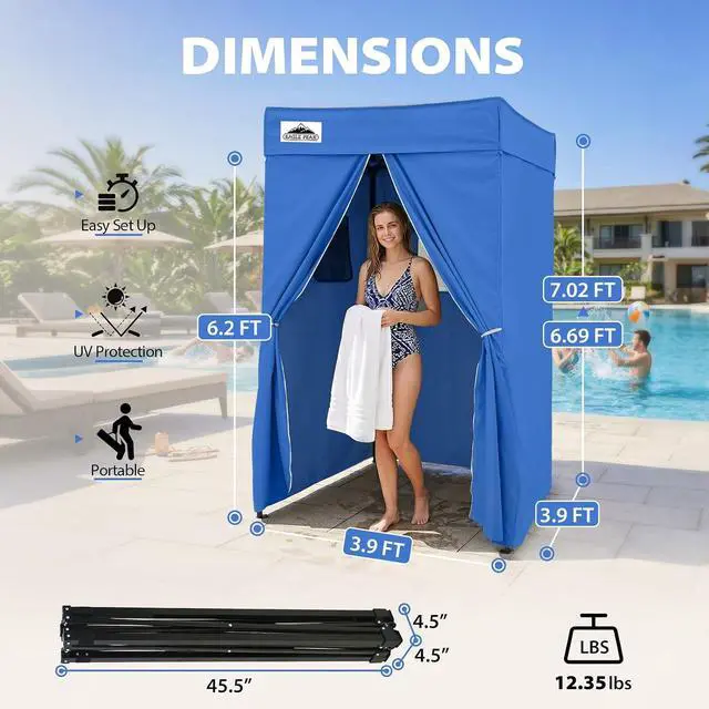 Alt view image 3 of 7 - 4x4 Pop Up Changing Tent, Flat Top Changing Room, Blue | Portable, Privacy Tent, Pool Cabana, Dressing Room, Shower & Toilet Use, Opaque Fabric, Instant Setup, Photoshoots, Camping