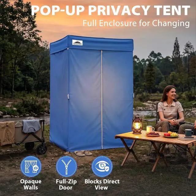 Alt view image 4 of 7 - 4x4 Pop Up Changing Tent, Flat Top Changing Room, Blue | Portable, Privacy Tent, Pool Cabana, Dressing Room, Shower & Toilet Use, Opaque Fabric, Instant Setup, Photoshoots, Camping