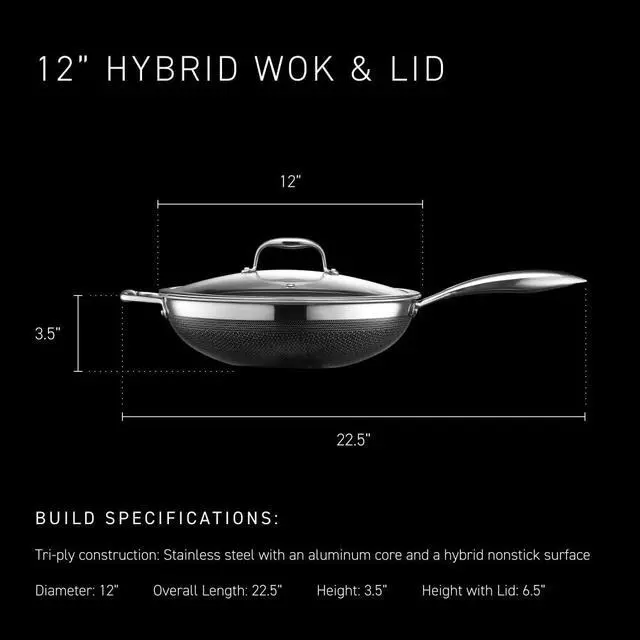 Alt view image 3 of 6 - HexClad 12 Inch Hybrid Nonstick Wok with Lid, Stay-Cool Handle, Dishwasher and Oven Safe, Compatible with All Cooktops, Induction Ready