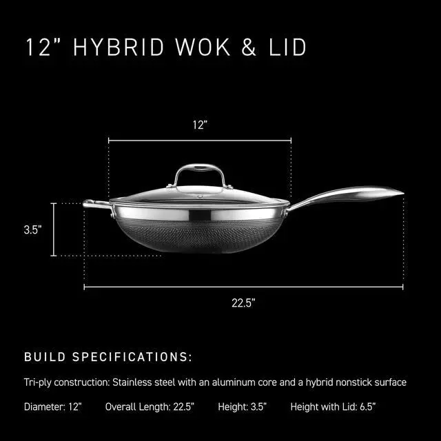 Alt view image 3 of 7 - 12 Inch Hybrid Nonstick Wok, Stay-Cool Handle, Dishwasher and Oven Safe, Compatible with All Cooktops, Induction Ready