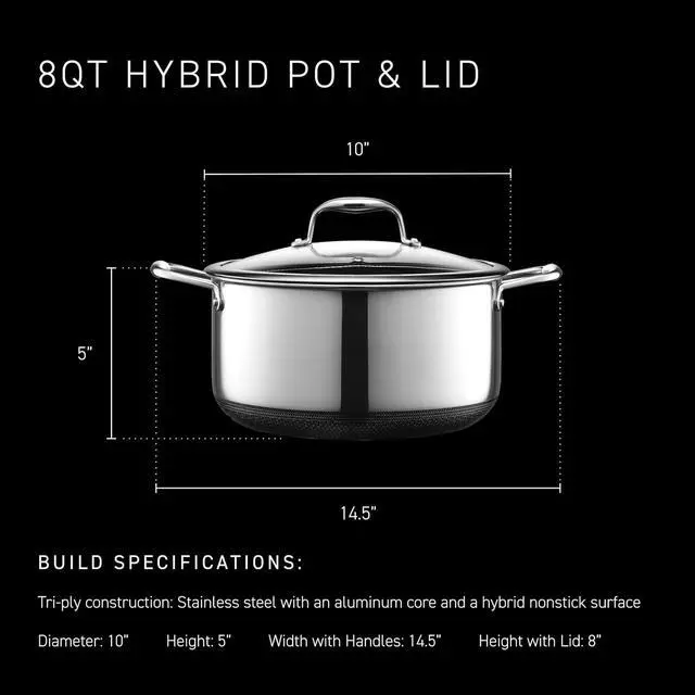 Alt view image 3 of 7 - 8 Quart Hybrid Nonstick Stock Pot with Lid, Dishwasher Safe, Induction Ready, Compatible with All Cooktops