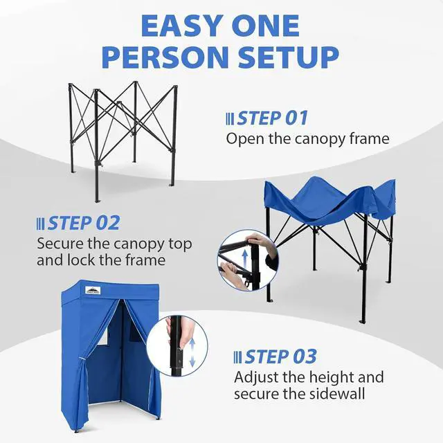 Alt view image 6 of 7 - 4x4 Pop Up Changing Tent, Flat Top Changing Room, Blue | Portable, Privacy Tent, Pool Cabana, Dressing Room, Shower & Toilet Use, Opaque Fabric, Instant Setup, Photoshoots, Camping