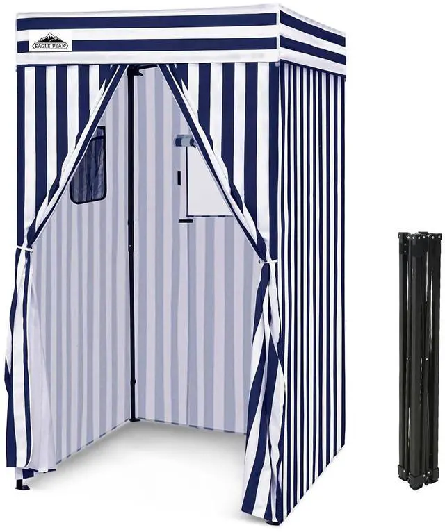 Main image of 4x4 Pop Up Changing Tent, Flat Top Changing Room, White/Blue | Portable, Privacy Tent, Pool Cabana, Dressing Room, Shower & Toilet Use, Opaque Fabric, Instant Setup, Photoshoots, Camping