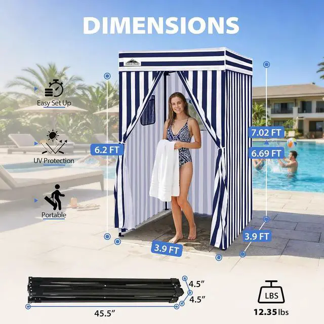 Alt view image 3 of 7 - 4x4 Pop Up Changing Tent, Flat Top Changing Room, White/Blue | Portable, Privacy Tent, Pool Cabana, Dressing Room, Shower & Toilet Use, Opaque Fabric, Instant Setup, Photoshoots, Camping