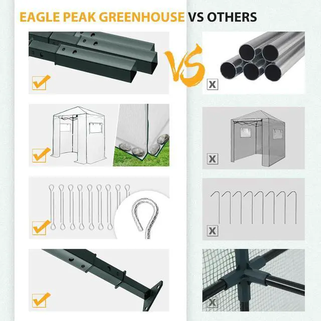 Alt view image 6 of 7 - 6x4 Portable Walk in Greenhouse, Pop Up Indoor Outdoor Greenhouse, Green House Kit with Zippered Roll-Up Doors and Windows, PE Cover, Clear/White