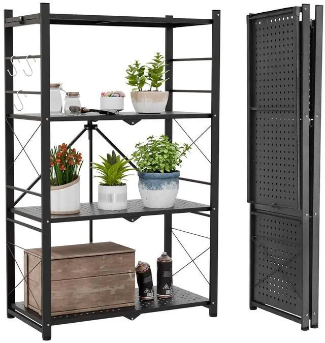 Main image of 4-Tier Foldable Greenhouse Shelf, Heavy Duty Metal Storage Rack, No Assembly Steel Shelving Unit, Plant Stand for Greenhouse and Multi-Use Storage, 28x14.6x44.7, 520 lbs, 1 Pack, Black
