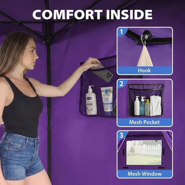 Alt view image 2 of 7 - 4x4 Pop Up Changing Tent, Flat Top Changing Room, Purple | Portable, Privacy Tent, Pool Cabana, Dressing Room, Shower & Toilet Use, Opaque Fabric, Instant Setup, Photoshoots, Camping