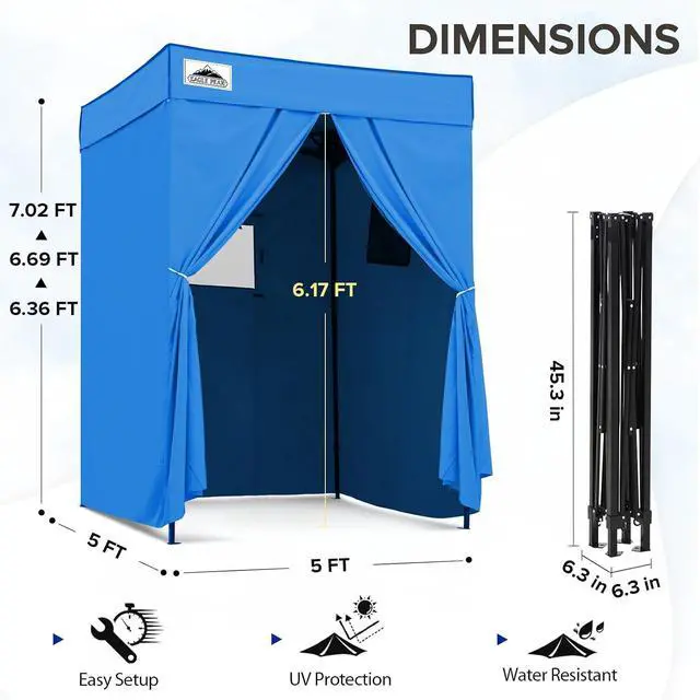 Alt view image 3 of 7 - 5x5 Pop Up Changing Tent, Flat Top Changing Room, Light Blue | Portable, Privacy Tent, Pool Cabana, Dressing Room, Shower & Toilet Use, Opaque Fabric, Instant Setup, Photoshoots, Camping
