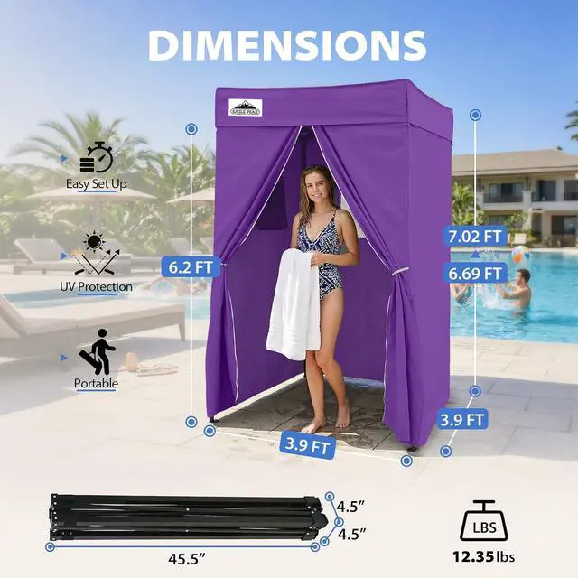 Alt view image 3 of 7 - 4x4 Pop Up Changing Tent, Flat Top Changing Room, Purple | Portable, Privacy Tent, Pool Cabana, Dressing Room, Shower & Toilet Use, Opaque Fabric, Instant Setup, Photoshoots, Camping