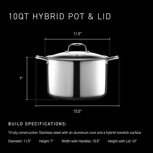 Alt view image 3 of 7 - 10 Quart Hybrid Nonstick Stock Pot with Lid, Dishwasher Safe, Induction Ready, Compatible with All Cooktops
