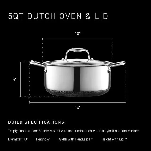 Alt view image 3 of 7 - Hybrid Nonstick 5-Quart Dutch Oven with Stainless Steel Lid, Stay-Cool Handles, Dishwasher-Friendly, Oven-Safe Up to 900°F, Induction Ready, Compatible with All Cooktops