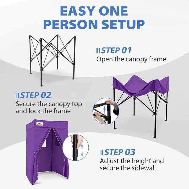 Alt view image 6 of 7 - 4x4 Pop Up Changing Tent, Flat Top Changing Room, Purple | Portable, Privacy Tent, Pool Cabana, Dressing Room, Shower & Toilet Use, Opaque Fabric, Instant Setup, Photoshoots, Camping