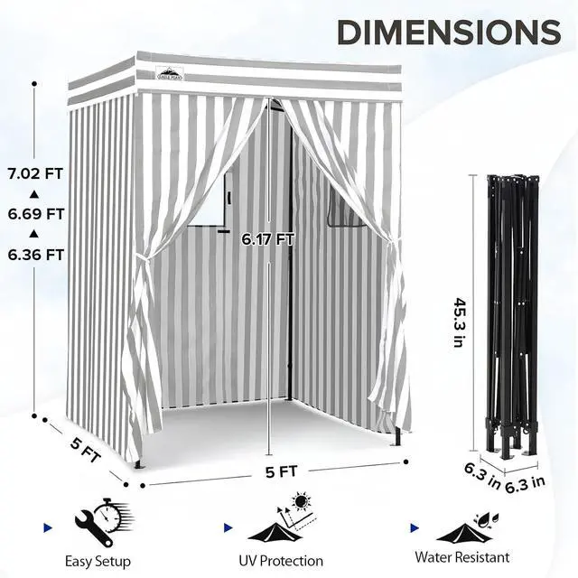 Alt view image 3 of 7 - 5x5 Pop Up Changing Tent, Flat Top Changing Room, Gray/White | Portable, Privacy Tent, Pool Cabana, Dressing Room, Shower & Toilet Use, Opaque Fabric, Instant Setup, Photoshoots, Camping